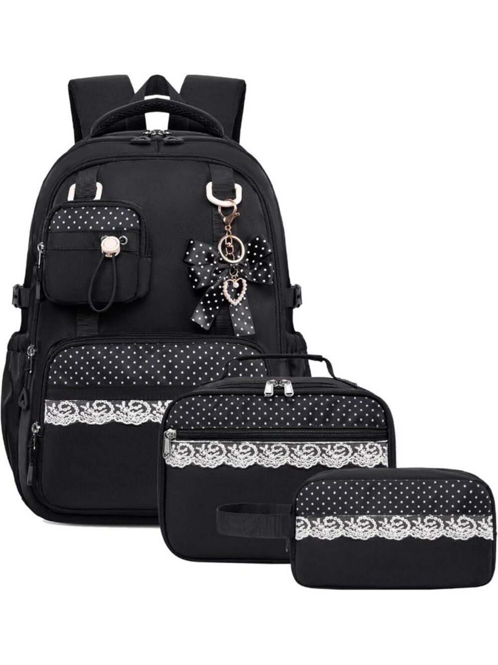 Stylish Water-Resistant Backpack Set for School - Includes Lunch Bag & Pencil
